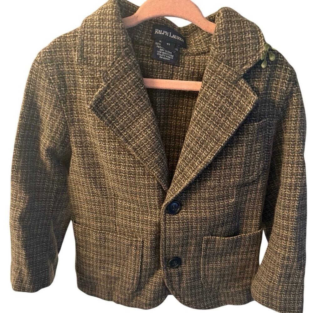 Boys Ralph Lauren 100% Worsted Wool Tweed Herringbone Blazer Size 4T